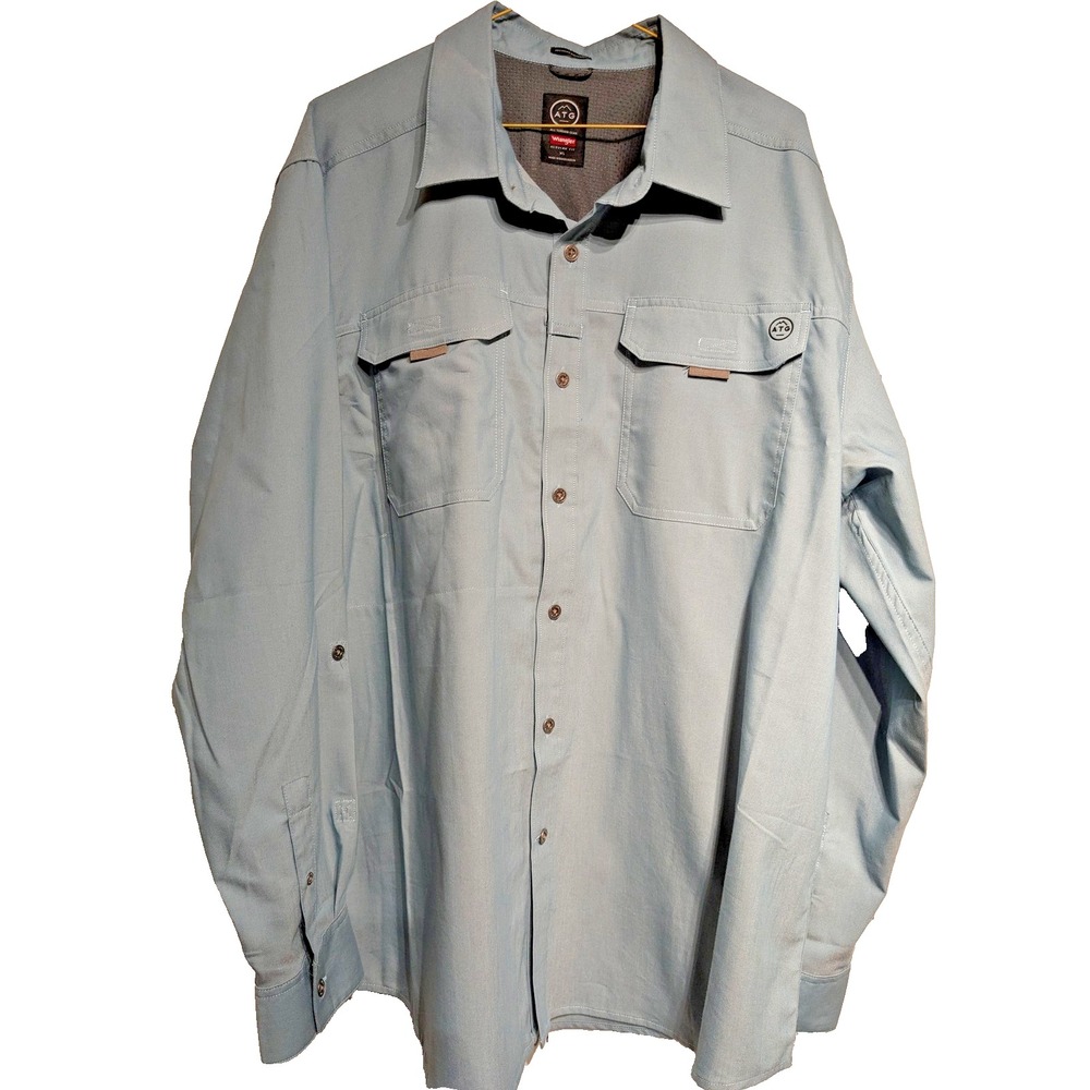 Wrangler ATG Shirt Mens XL Blue All Terrain Gear Button Up Outdoors Pocket